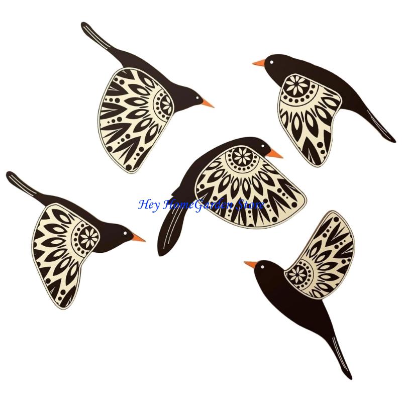 Pack of 5 Handcrafted Wooden Bird Wall Hanging Decorations for Bedroom Living Room Library Scandinavian Home Decors Gift