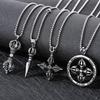 Hip Hop Stainless Steel Crown Cross Pendant Necklace Men's Women's Gothic Demon Subduing Pestle 60cm Necklace Gold Color Jewelry