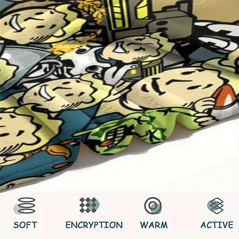 1PC Fallout Print Flannel Blanket, High quality All Seasons, Home Decor, Warmth and Comfort, Perfect for Christmas Gifts