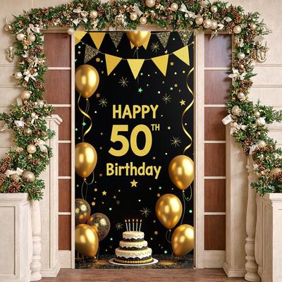 50th Birthday Door Cover Milestone Birthday Theme Happy 50th Birthday Banner Luxury For Photo Shoot Backdrop Indoor Venue