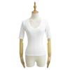Damen V-Ausschnitt Halbarm T-Shirt Slim Fit Einfarbig Basic Lässig Crop Top