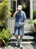 [CHANGE WELL] Men's 2025AW Faded Look Fashion Casual Autumn Clothing [Washed Finish] Big Silhouette Knit Half Pants (INDIGO, XL)