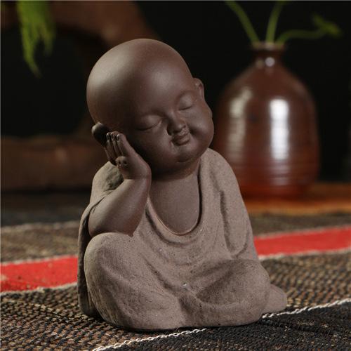 Buddha Statues Little Monk Color Sand Ceramic Art Home Club Geomantic Decoration Figurine Tea Pet Home Decoration Accesso