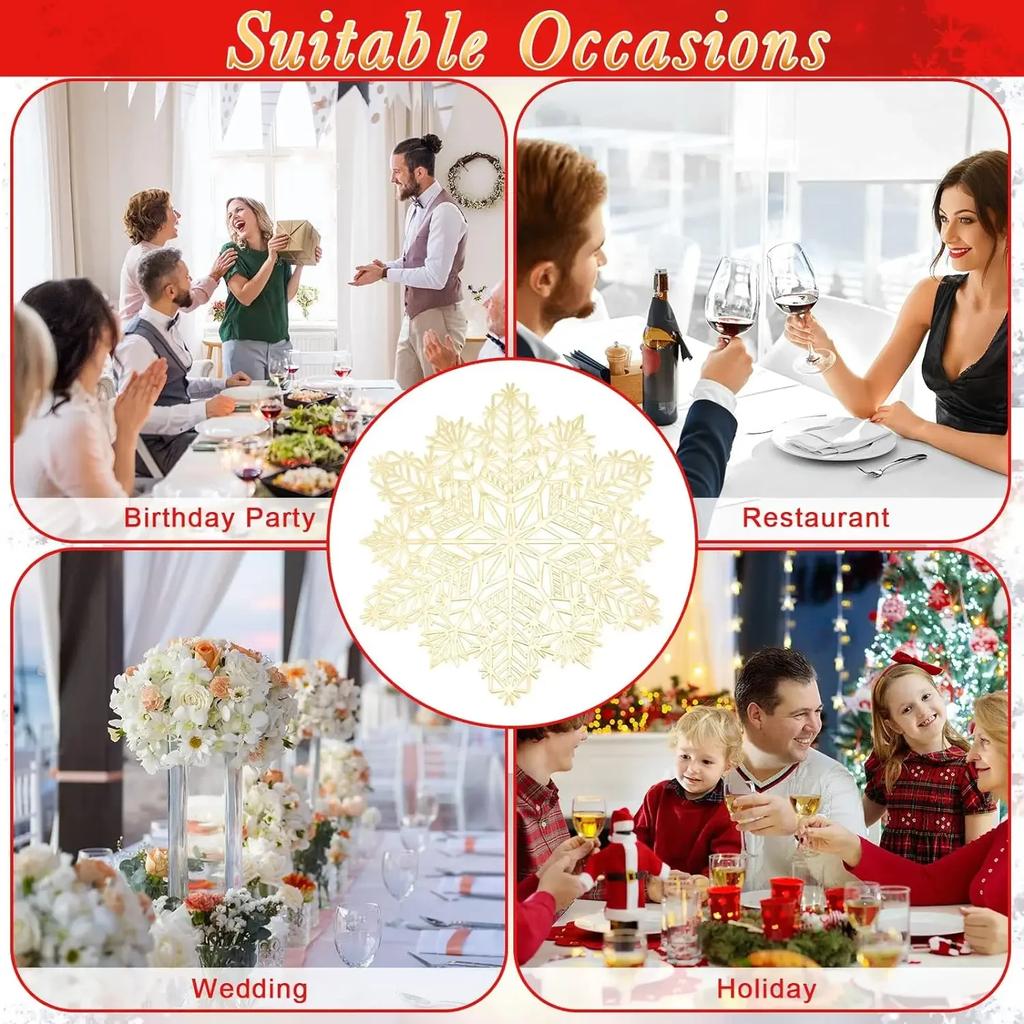1-20PCS Christmas Snowflake Placemats and Table Runner Decorative Heat Resistant Tableware Mats Dining Room Holiday Party Decor