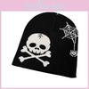 Fashion Knitted Hat With Skull And Spider Web Embroidered Design For Halloween