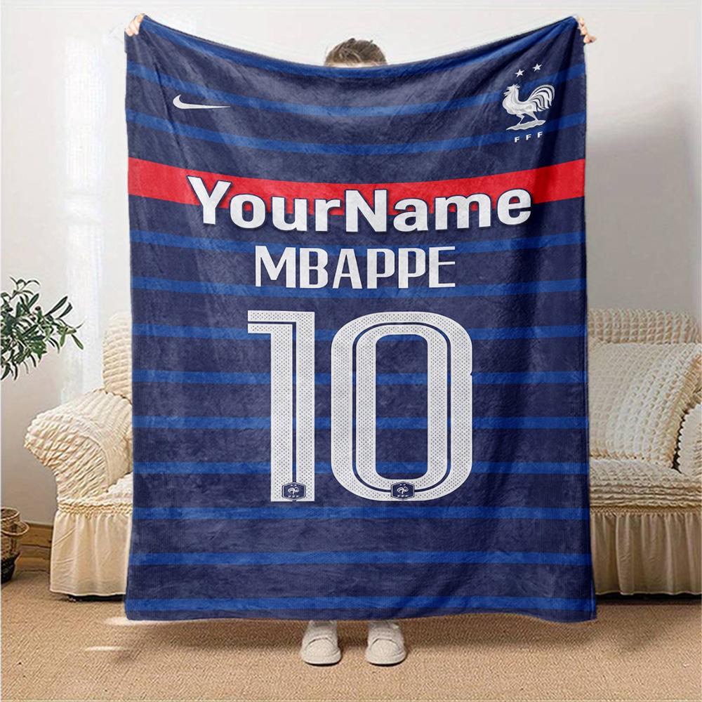 Mbappe Personalisierte Namensdecke Überwurf Personalisierte Decke Ultra-Weich Perfekt für Strandkorb Picknicks Nickerchen Ideal für Alle Jahreszeiten