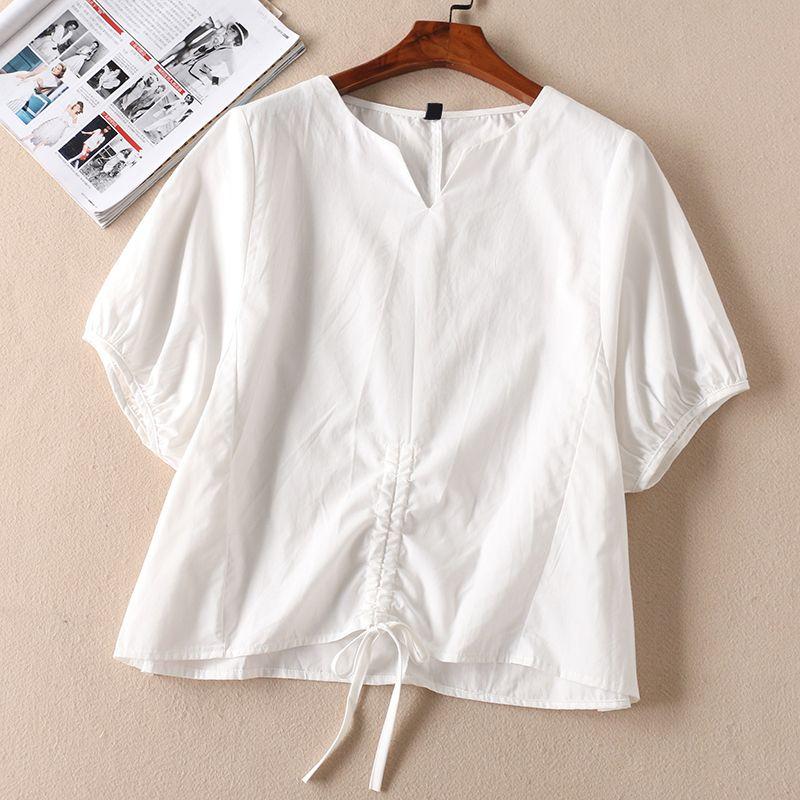

Refreshing Wd233 Fashionable Drawstring Lantern Short-Sleeved T-shirt White One size