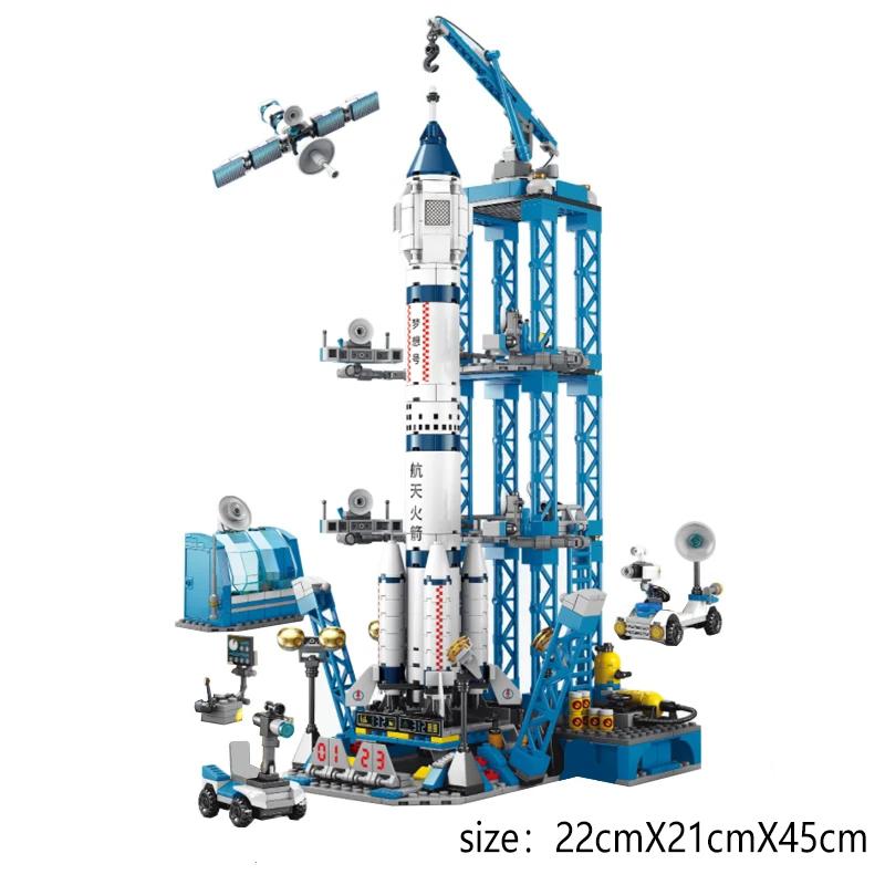Model Building Blocks Space Rocket Launching City Aerospace Space Station Shuttle Ship Astronaut Bricks Toys Children