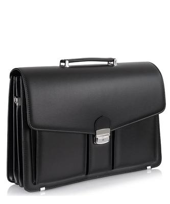 Tizano T02 Large Men' Leather Briefcase - Black Bag for A4 Documents and Laptop