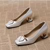 Single shoes women's 2025 spring and autumn French square head light mouth thick heel high heels seven-character buckle temperament one pedal work le