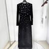 Elegant Heavy Beaded Long-Sleeve Diamond Long Dress