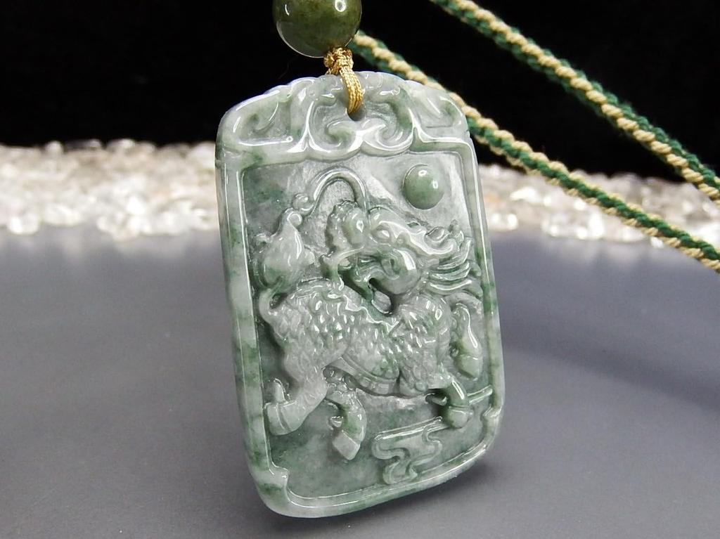 [Stone Street] Kirin (Giraffe) Dark Jadeite High-Quality Natural Stone Genuine Jadeite Cotton Luxury Cord Necklace Happiness and Stability