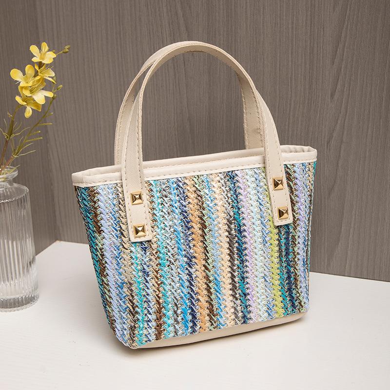 Fresh Pastoral Color Woven Handbag Mini Tote Bag Mobile Phone Bag Fashionable Versatile Shoulder Messenger Bag