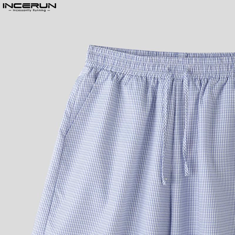 INCERUN Two Pieces Men Stand Neck Striped Long Sleeve Shirts Short Pants Casual Sets
