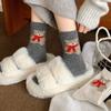 Wool Socks Women'S Thick Warm Winter Thick Socks Gray Mid-Leg Socks Vintage Scarf Bear Cute Women'S Socks