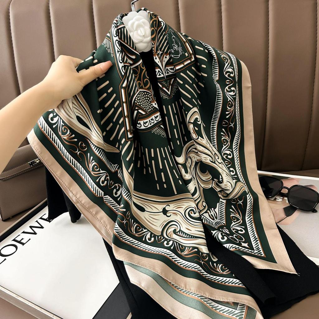 Silk Neckerchief: 90x90 Large Chic Square Scarf for Women - Perfect for Spring, Autumn, Winter Fashion