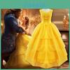 Costume da Cosplay Principessa Disney Belle Vestito di Carnevale Halloween Adulto Giallo Stratificato Abiti da Ballo Lunghi