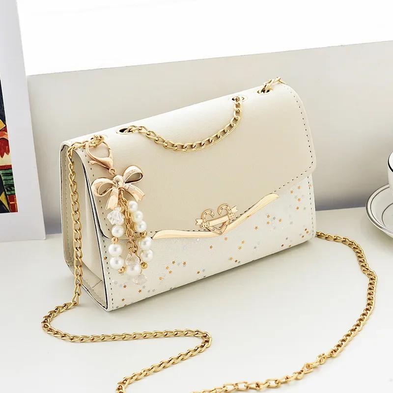 Ladies Fashion Crossbody Small Square Bag Girls Shoulder Bag Feminine Cross Square Tassel Pendant Sequins Embellished