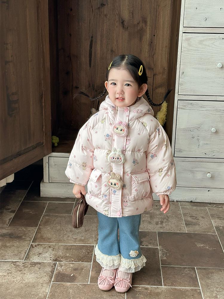 Kids' Hooded Down Jacket - Winter 2025, Girls' 90% White Duck Down, Baby Outerwear