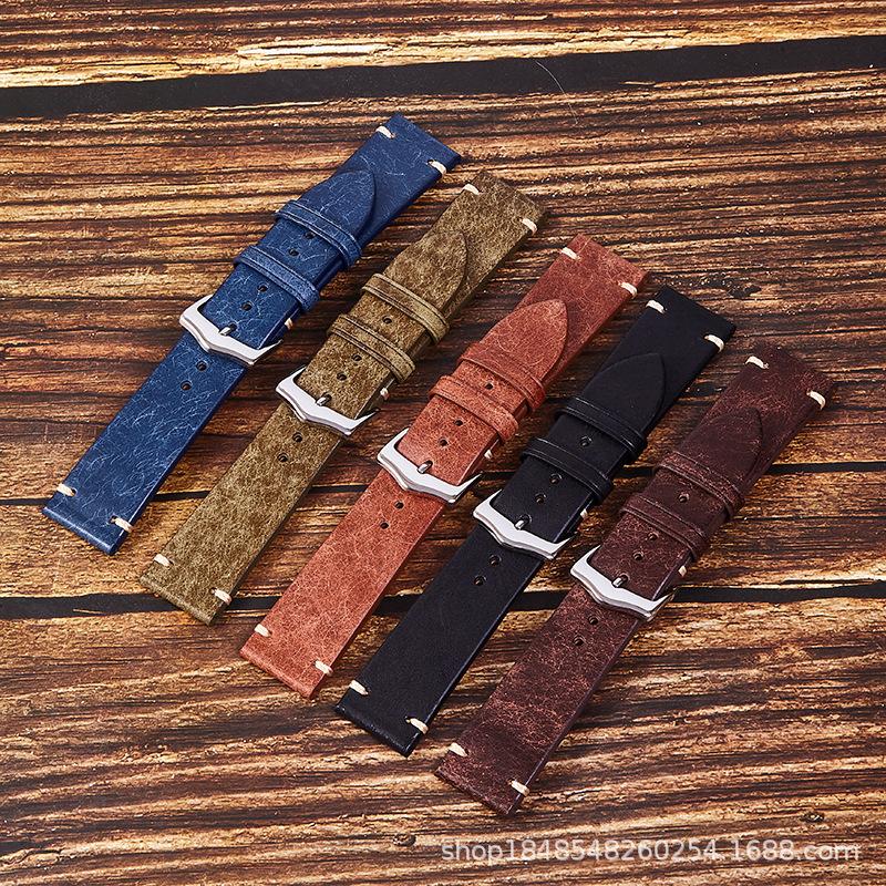The First Layer Of Cowhide Retro Hand-Stitched Genuine Leather Strap Is Suitable For 20Mm22Mm Unisex Hot Products