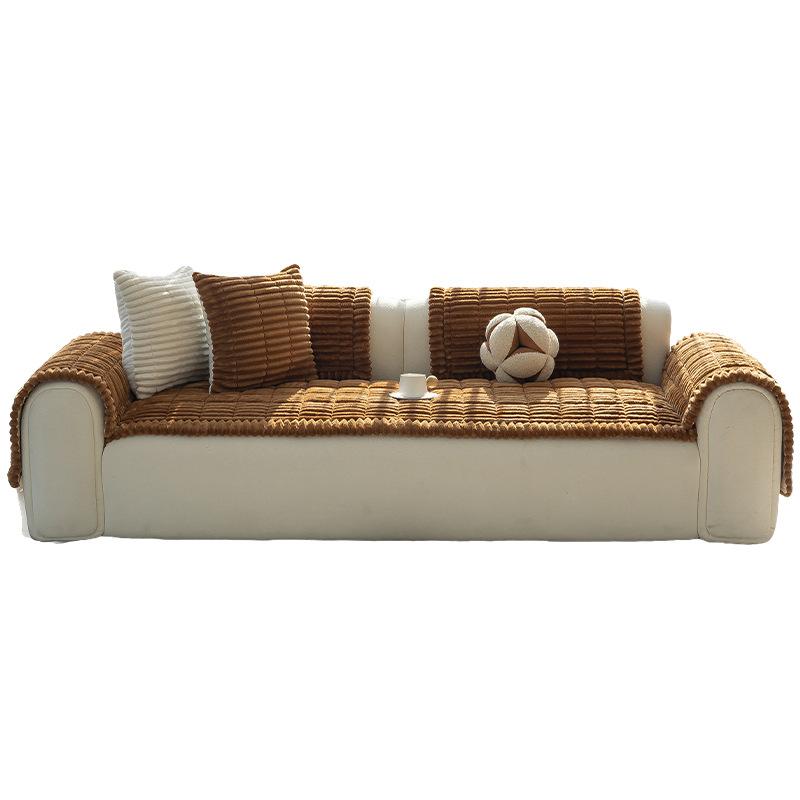 New Thickened Warm Sofa Cushion Autumn And Winter Plush Non-Slip Straight Row One-Piece Seat Cushion Leather Sofa Cover