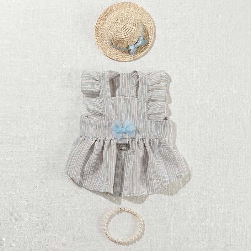

Thin Breathable Striped Cat Dress with Bow & Fly Sleeve for Adult Kitten Spring Summer Indoor Outdoor Daily Casual Wear XS (0.5-1.5kg)