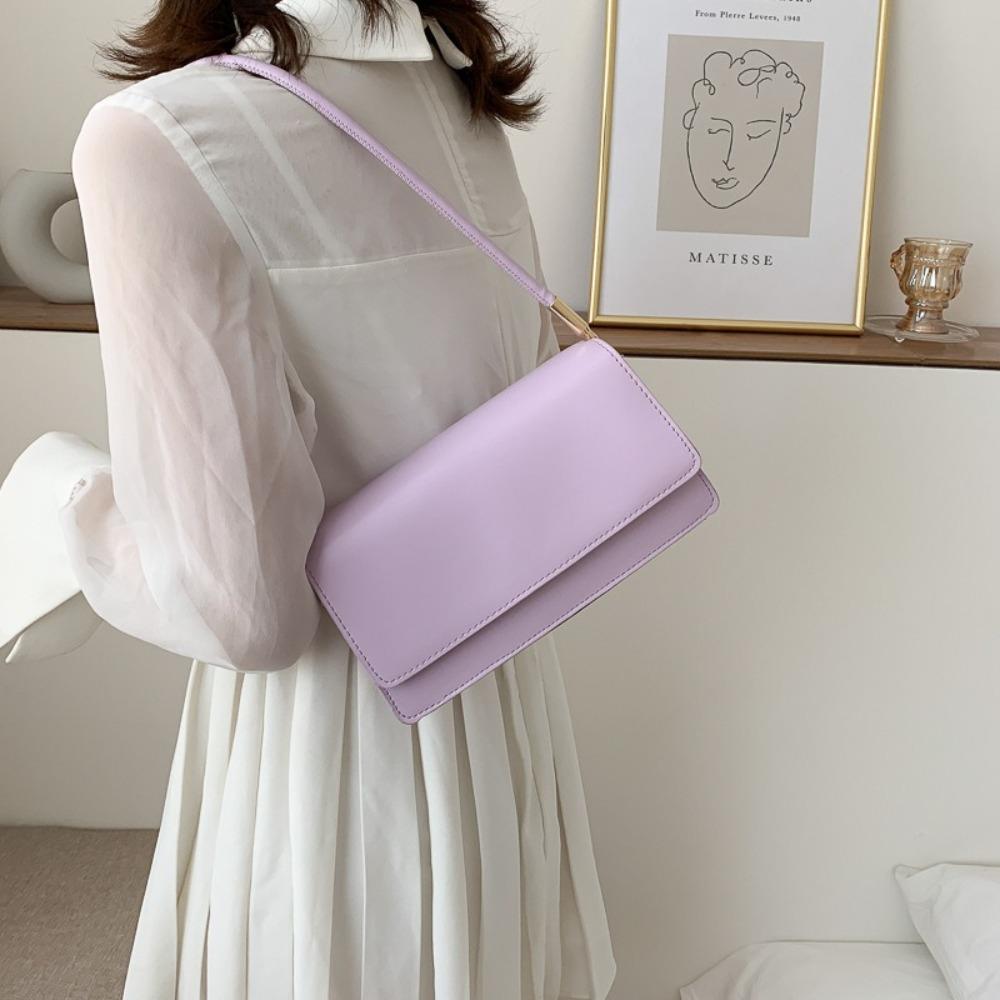Trendy Simple Shoulder Bag Solid Color Casual Women Armpit Bag PU Leather Small Square Bag Tote Bags Girls