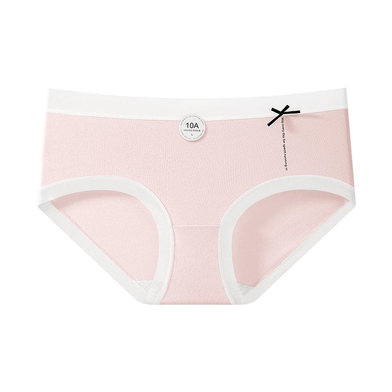 Antibacterial Women's Mid-Waist Cotton Underwear with Bowknot - Breathable, Sweet, Girly Style, Extended Crotch