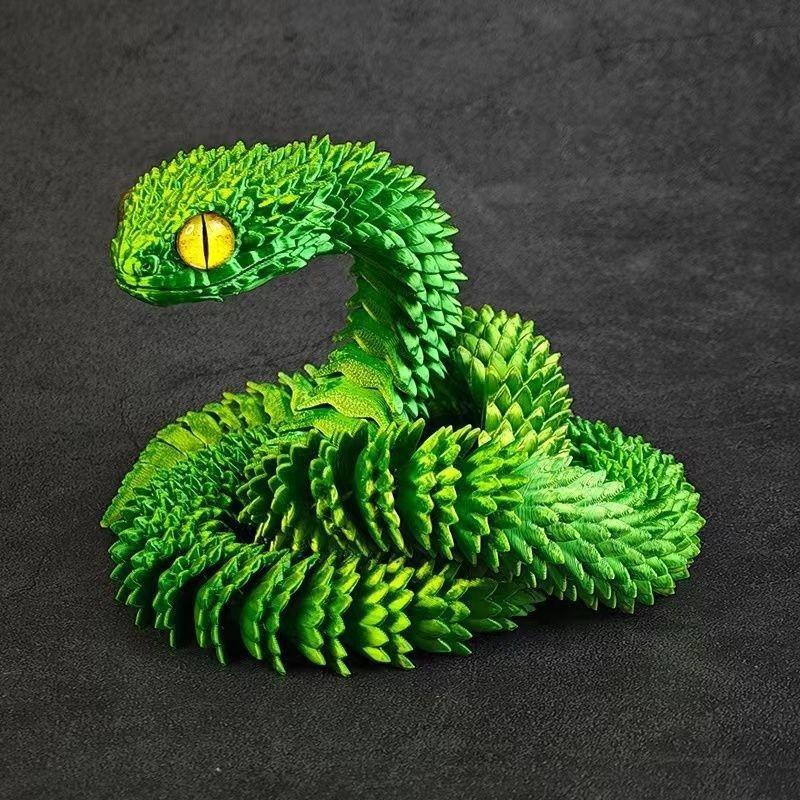 Stunning 3d Printed Snake Figurine With Articulated Joints And Lifelike Eyes For Unique Decor