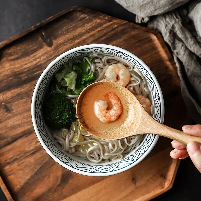 Japanese Style Soup Spoons Long Handle Tableware Kitchen Wooden Porridge Rice Spoon Teaspoon Dinnerware Cooking Utensils