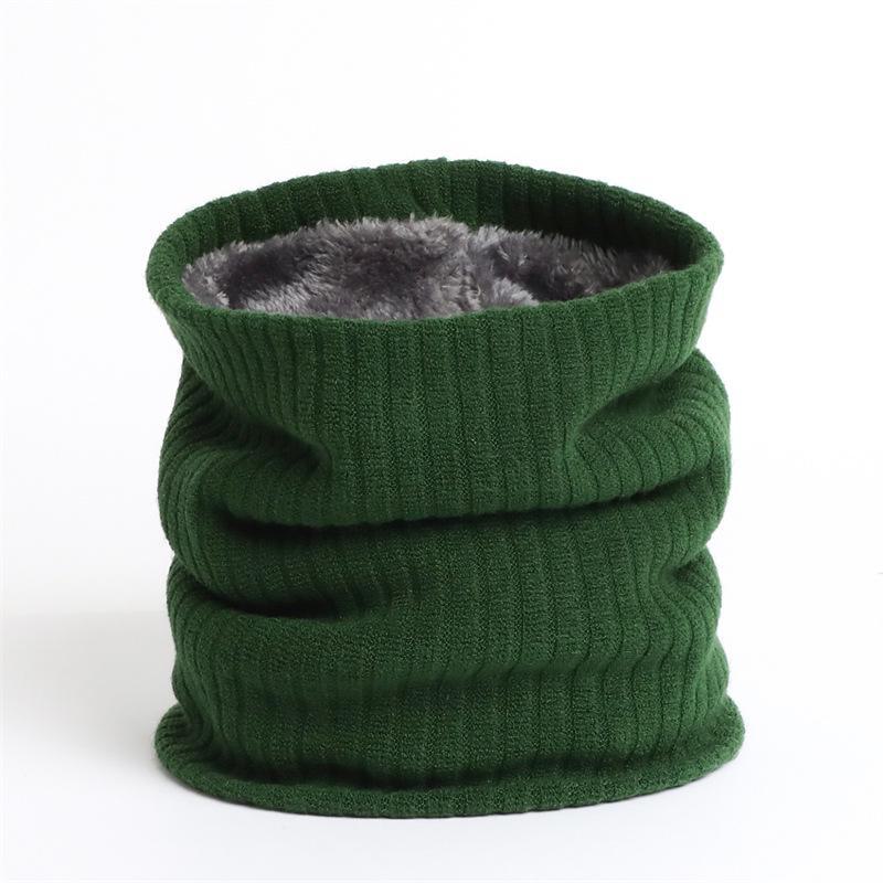 Unisex Winter Knitted Wool Scarf & Elastic Headband - Solid Color, Plus Velvet, Thickened, Warm, Striped Design.