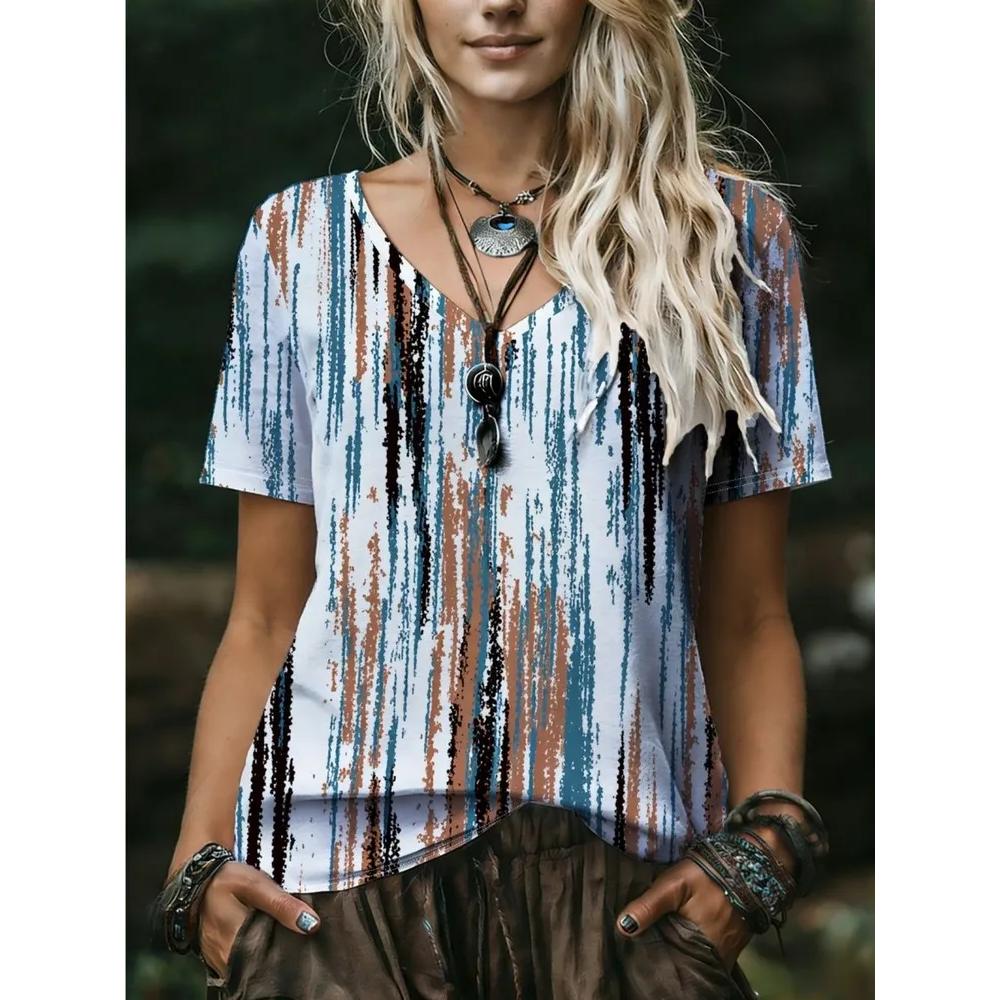 Fashion Versatile Flower Printed V-Neck Top Women's Short Sleeve Casual Comfortable T-Shirts Women’s