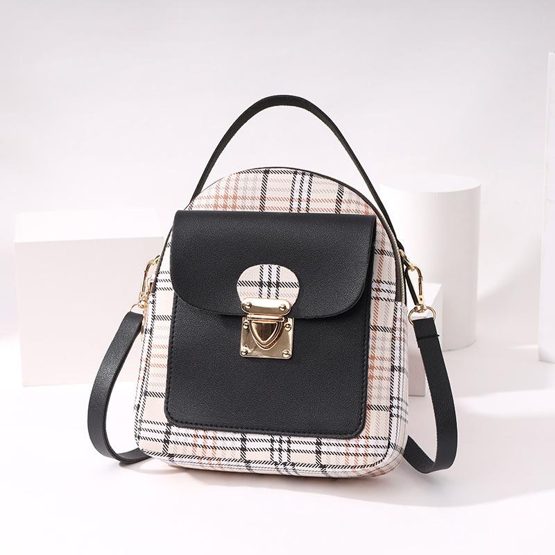 Women's backpack 20 new plaid contrasting color lock shoulder small backpack fashion casual mobile phone bag gift bag
