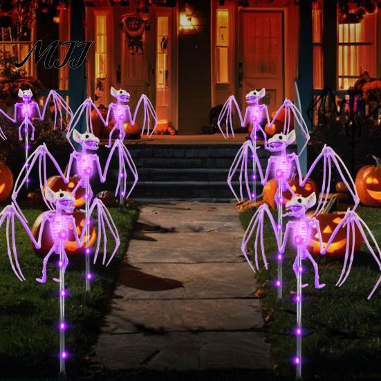 Glow in The Dark Bat Figures Solar Halloween Garden Lights, Realistic Skeleton Pathway Decor, Waterproof LED Spooky Stickers for Windows Stake