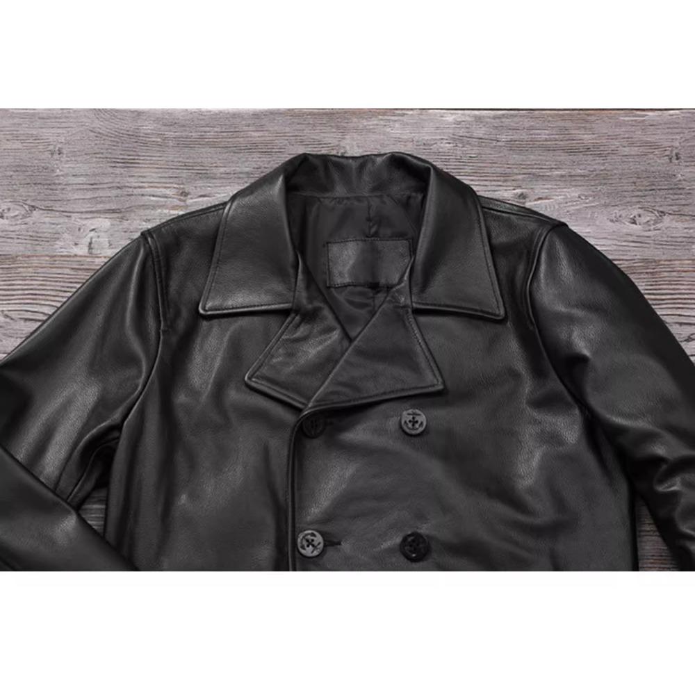 Chinese Size Long Men Leather Coat Genuine Soft Cow Leather Classic Double Breasted Turn Down Collar Leather Jackets For Men Clothing Autumn