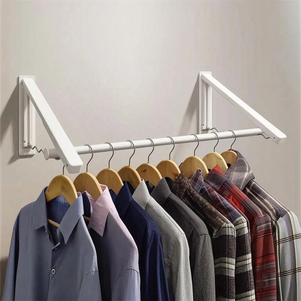 Wall Mounted Foldable Clothes Rack With Abs Construction For Home And Apartment Storage