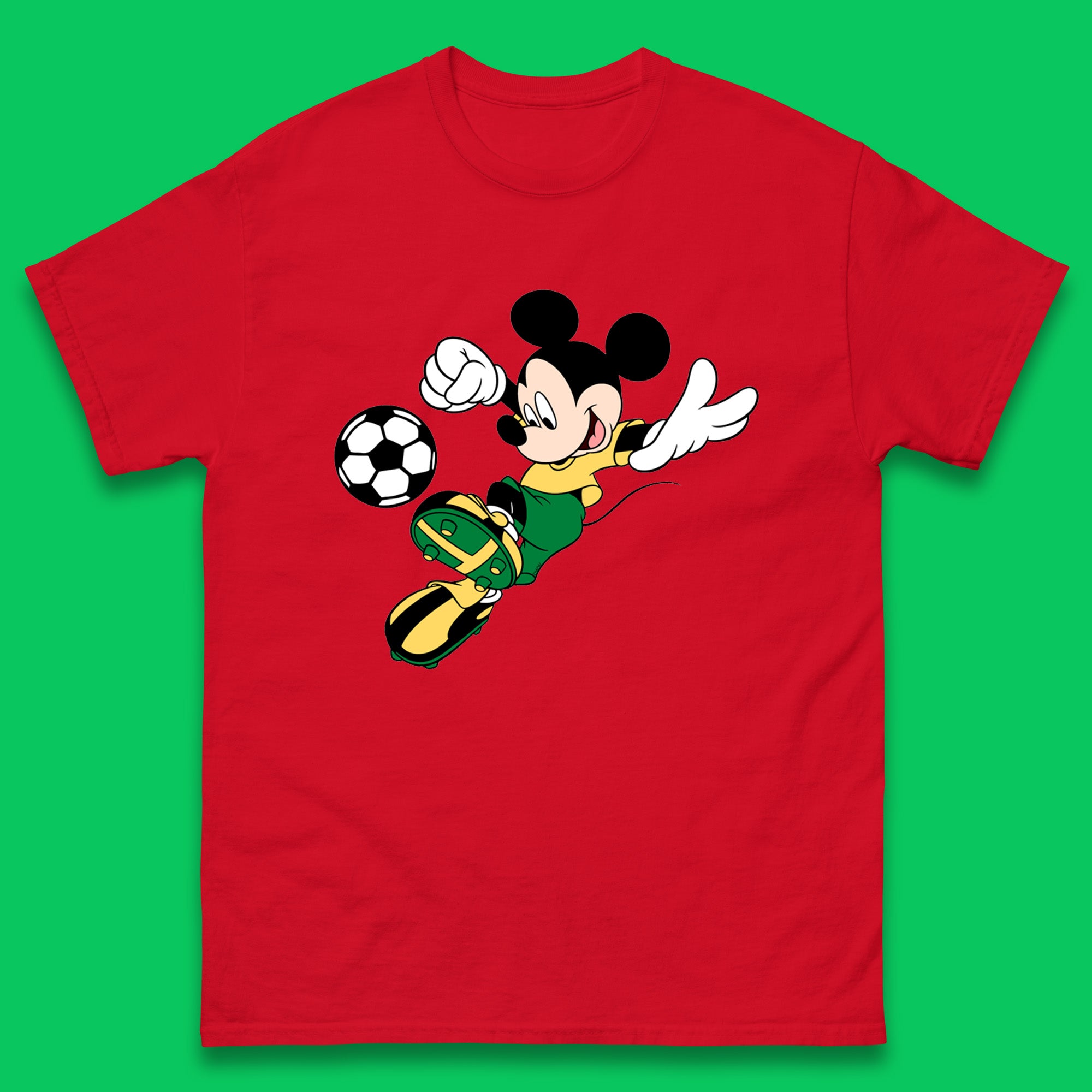 Mickey Mouse Kicking Football Soccer Player Disney Cartoon Mickey Soccer Player Football Team Mens Tee Top L