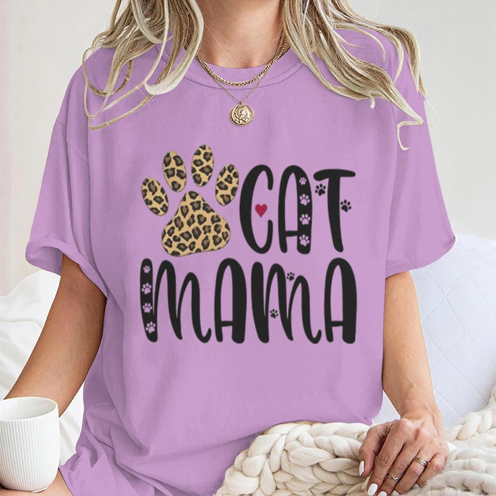 Cat Mama Vintage Cat Paw Printed T Shirts Women Casual Short Sleeve Tshirts Round Neck Tees For Animal Lover Gifts Female Tops