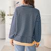 Damen Modisches Gestreiftes Revers Langärmeliges Sportliches Freizeit-Pullover Sweatshirt Oberteil