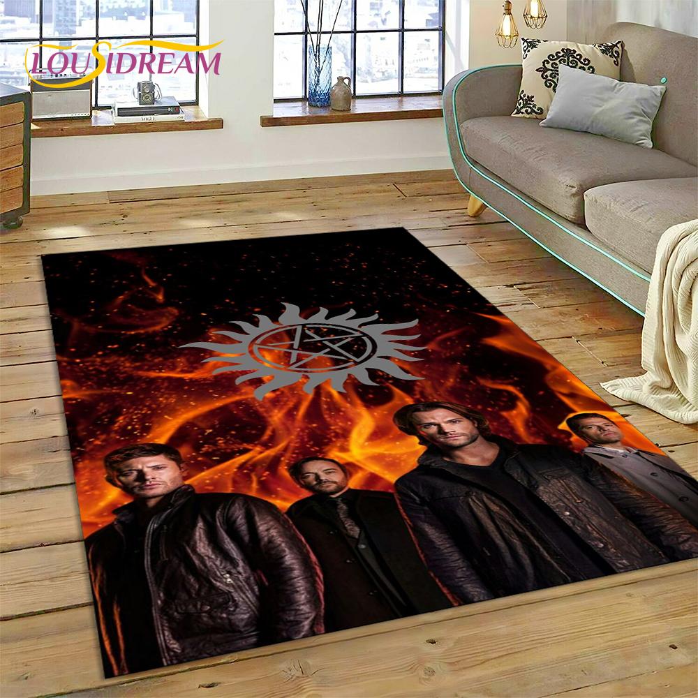 Alfombra Alfombrilla 3D SPN Más Reciente Sobrenatural Dean Sam para Sala de Estar Dormitorio Decoración del Hogar, Alfombrilla Antideslizante Decoración para Sofá Felpudo