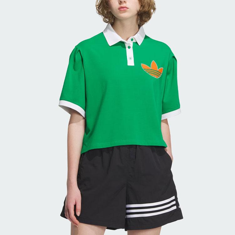 Adidas Originals Varct Polo Shirt With Trefoil Logo And Colorblock Women Tops Green IU4767