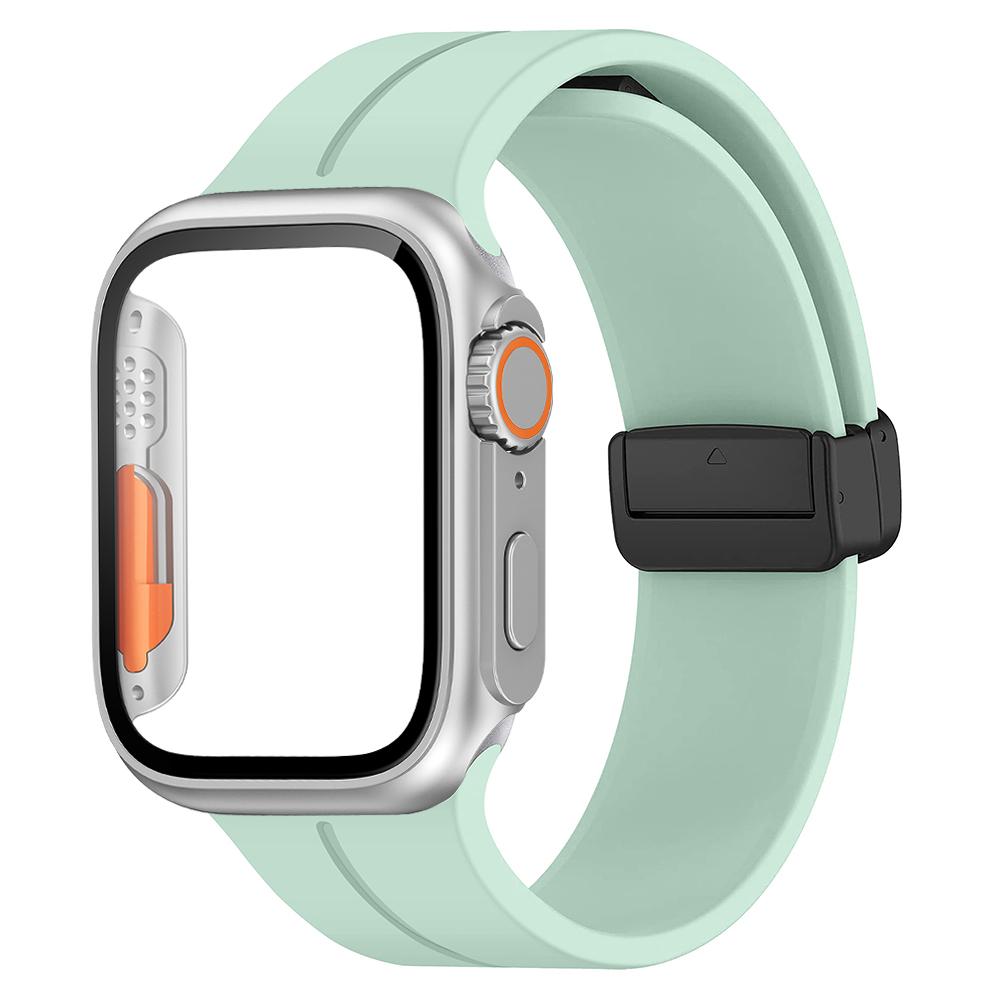 Glass+case+Strap For Apple Watch Band 44mm 45mm 41mm 40mm Magnetic Buckle Silicone Bracelet+cove iWatch Series 8 Se 7 6 5 4