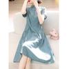 Summer 2025 Elegant Retro A-Line Polo Collar Long Sleeve Dress