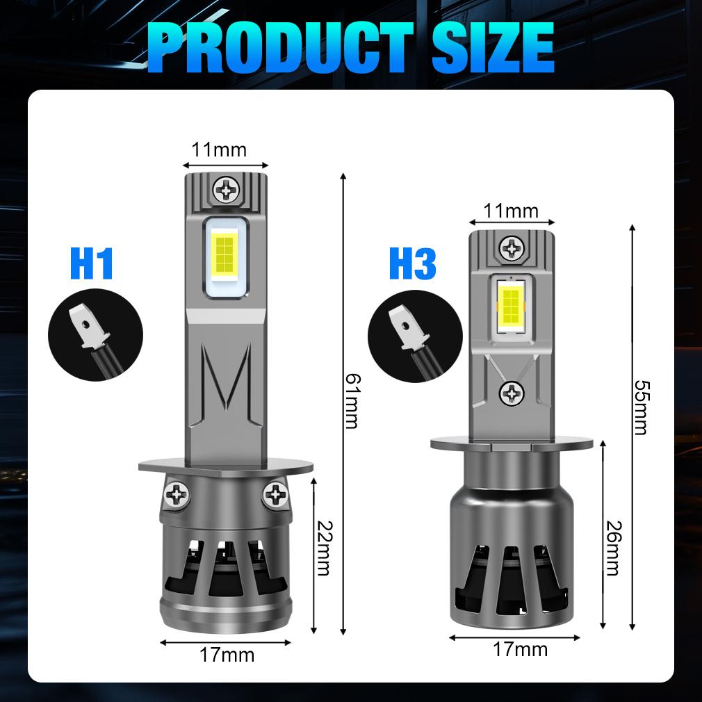 2 stk H1 H3 LED-frontlyspærer Turbolamper Mini 20000LM 50W 16 Kjerne CSP-brikker Supersterke Bil Tåkelys 12V 6500K Hvit Bil Frontlykt