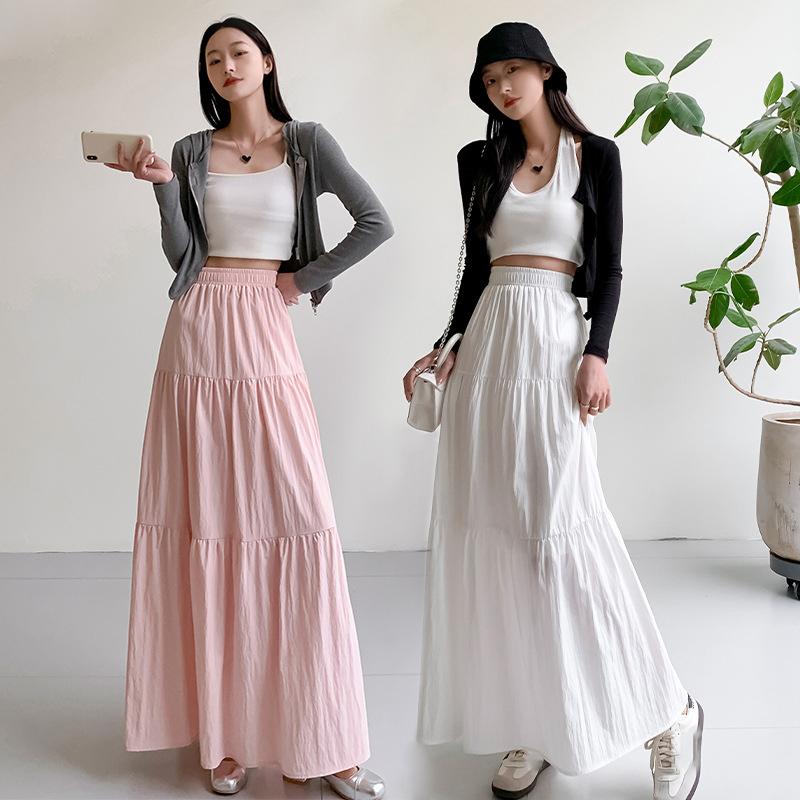 Women's Summer Fashion with High Waist Skirt Loose Thin A Line Version Skirt Pleated Skirt
