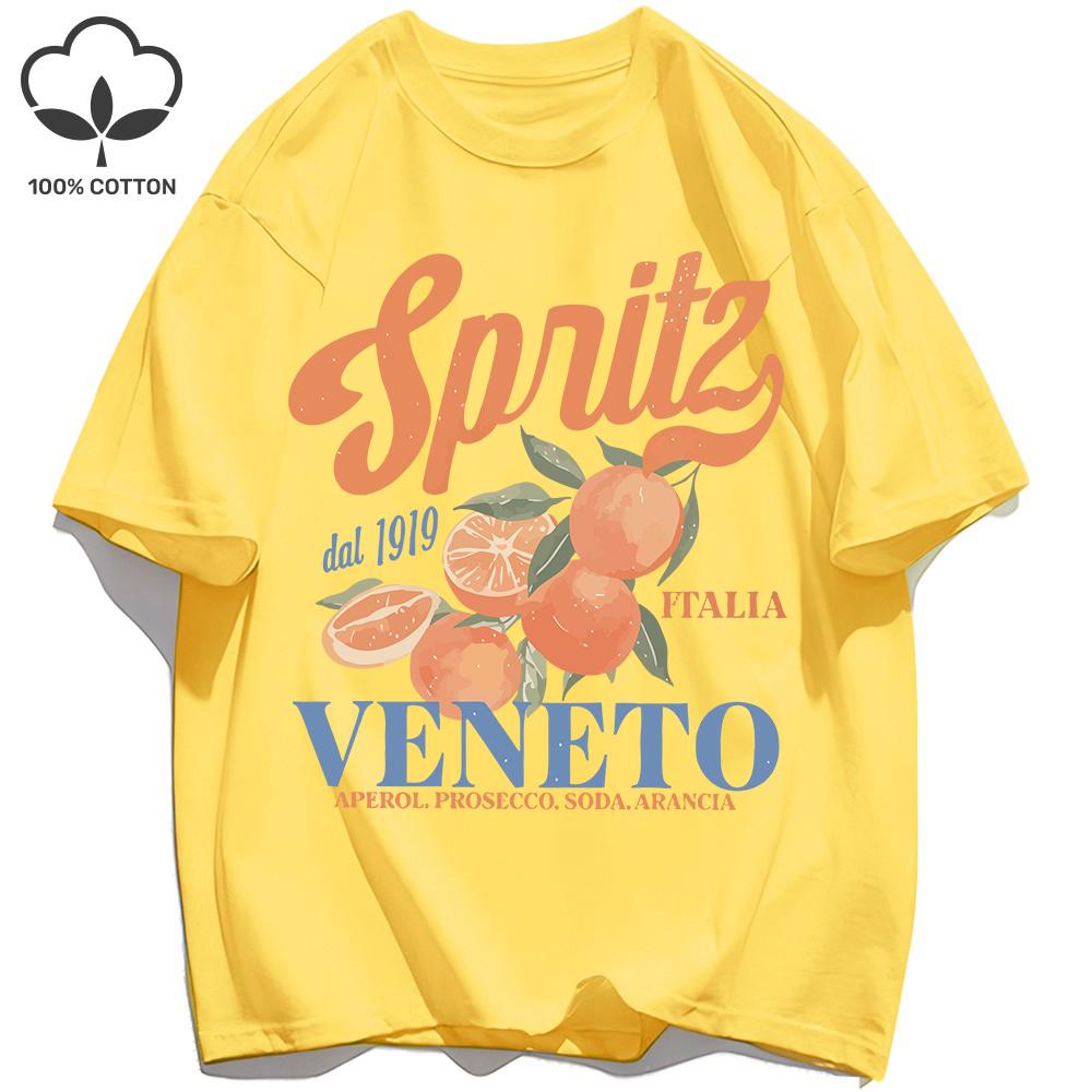 Spritzy Veneto Funny Orange Fruits Design T-Shirt Women Sport Summer Short Sleeve Cotton Hip Hop Tops Casual Loose Sportswear