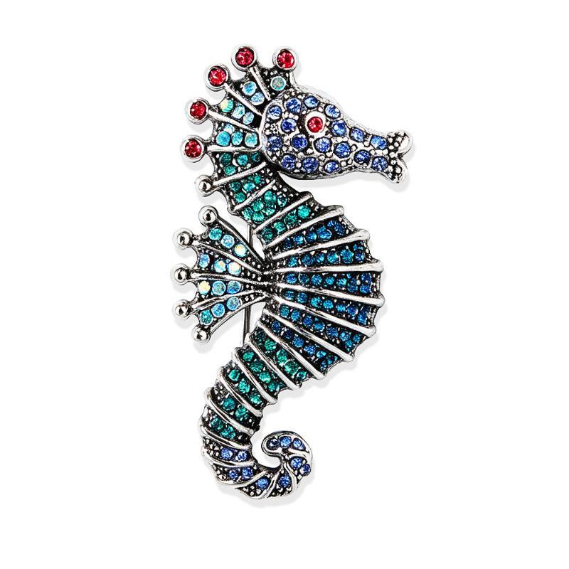 Sparkling Rhinestone Seahorse Brooches 3 Color Sea Animal Office Casual Brooch Pins Gifts