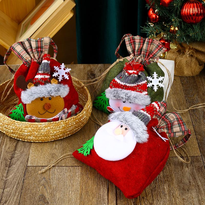 Christmas Cartoon Candy Bag Santa Claus Snowman Brushed Non-woven Apple Bag Cute Handbag Christmas Cookie Gift Wrapping Supplies