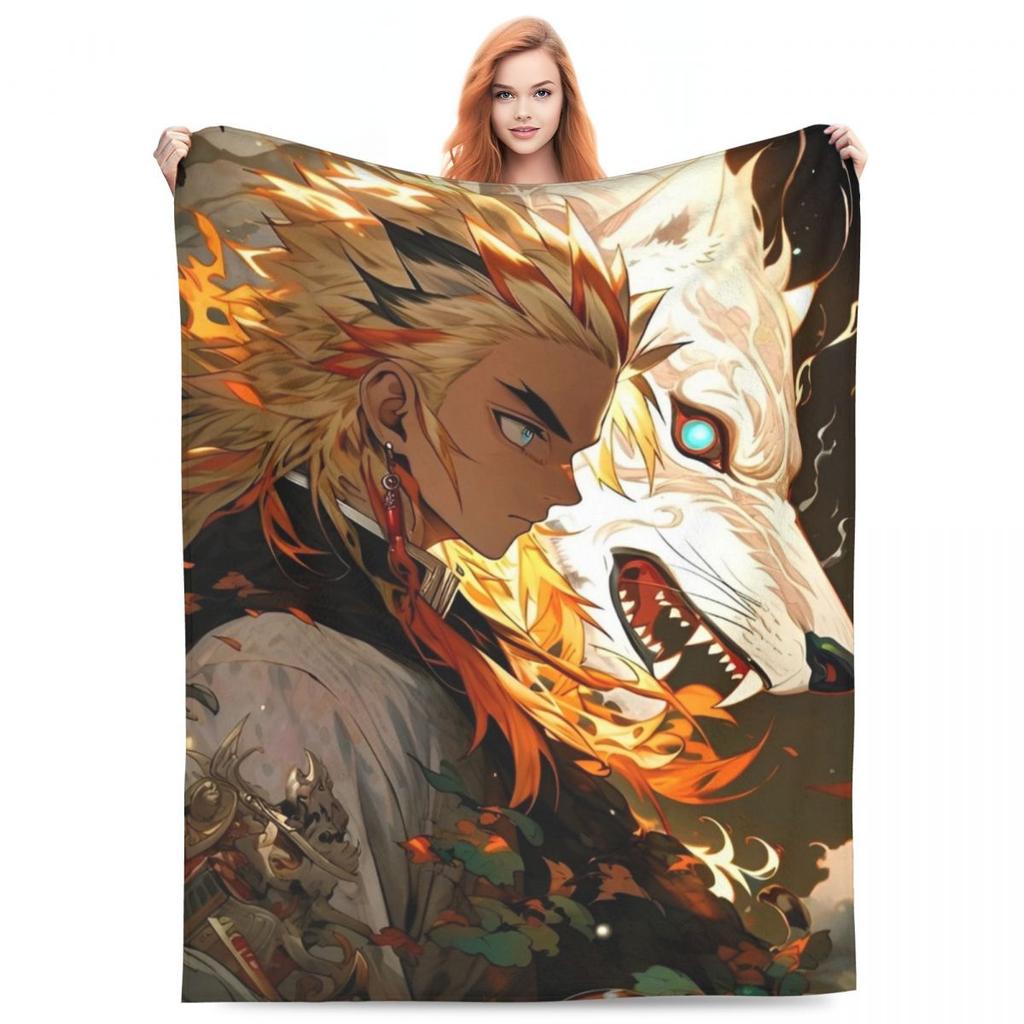 Flame Hashira Kyojuro Rengoku Blankets Anime Demon Slayer Plush Funny Warm Throw Blanket for Coverlet Spring/Autumn