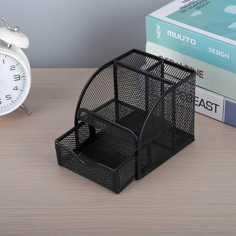 Metal Storage Pen Holder, Office Cultural Stationery Box, Ironwork Tabletop, Student Stationery, Iron Mesh Metal